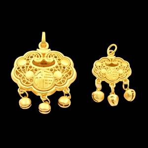 Collar con Colgante de Estilo Antiguo con el Símbolo de la Longevidad (Fu), Dorado, Grande y Pequeño, con Campana, Venta Directa de Fábrica - Product Image 1