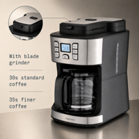 Mesin Kopi Elektrik 2-in-1 Baru, Giling & Seduh, 12 Cangkir, Timer 24 Jam Terprogram, Untuk Rumah Tangga & Hotel, 950W, Tersedia Multi Colokan