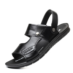 Sandales d'été classiques pour hommes en cuir souple, confortables, pour l'extérieur et la plage, respirantes, légères, décontractées, antidérapantes, avec fermeture auto-agrippante - Product Image 6