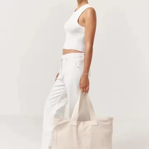 Thiết kế thời trang công suất lớn vải bông Tote túi nặng in logo 5.0cm xử lý quá khổ thêu logo cho quảng cáo - Product Image 2