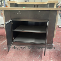 Comptoir de caisse de boutique de mode, bureau de réception, travertin vert, couleur bois, comptoir de caisse de magasin, bureau d'accueil en bois, salon