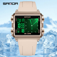 Reloj Digital Rectangular Unisex SANDA 6273 con Alarma, Diseño de Doble Pantalla, Resistente al Agua para Uso Diario, Correa de Silicona, Estilo Casual