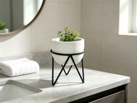 Pot de plante en ciment nordique avec support en métal noir, pot de plante succulente minimaliste pour la décoration de la maison, du bureau ou du rebord de fenêtre