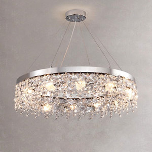 Suspension moderne en cristal de luxe à hauteur réglable Nouveau cercle connecté LED Design pour hôtel Salon Maison Lustre - Product Image 1