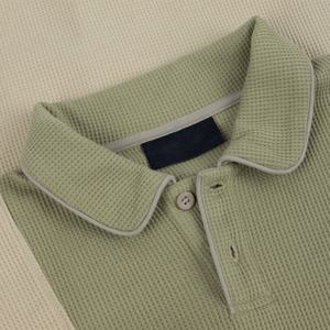 Chemises polo en coton doux à manches courtes pour hommes, avec logo personnalisé, style décontracté, tricot thermique gaufré, chemises polo à panneaux ondulés - Product Image 2