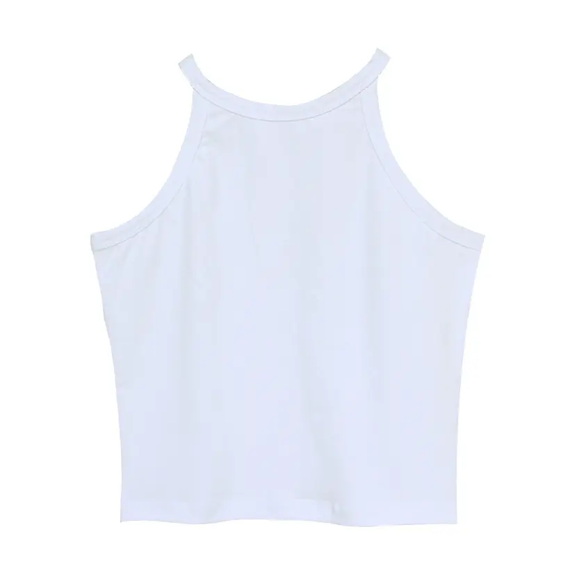 White Tank Top Knitting Halter Short Stretchy Slim Casual Camisole Tank Crops Tops Vest Sleeveless T Shirt Fitness Women