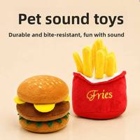 Jouet en peluche mignon et couineur en forme d'ours en peluche avec design frites et hamburger pour chats et petits chiens