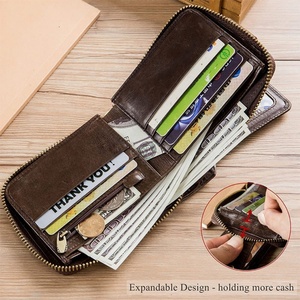 Custom Bifold Engaved <b>Wallet</b> <b>RFID</b> Blocking Mens Credit Card Holder with Zipper Leather Zip Purse Money Bag for Man - Product Image 3
