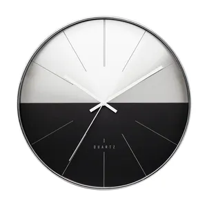 16 inch 40 cm Novelty Silver Black Stitching modern large wall clock custom logo round silent plastic clocks