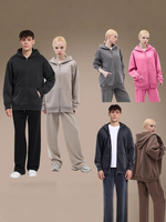 Großhandel 380G Fleece-gefütterter Lockerer Oversized Vintage-Hoodie ohne Kordelzug Unisex Reißverschluss-Kapuzenpullover mit individuellem Siebdruck