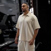 Ensemble polo et short en maille gaufrée surdimensionné pour homme, 2 pièces, grande taille, poids lourd, décontracté, survêtement de sport, streetwear d'été