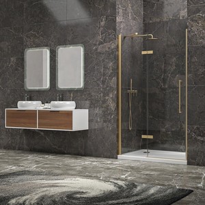 Mampara de Ducha Kamalu KT4000G de 130 cm con Bisagras Fijas, Acabado Dorado Cepillado, Plato Rectangular de 8 mm, Impermeable - Product Image 2