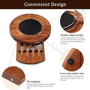 Juego de Regalo Redondo, Bandeja para Servir Comida para Fiestas, Tabla de Charcutería de Madera de Acacia, Tabla de Quesos de Madera con Cuchillos - Product Image 5