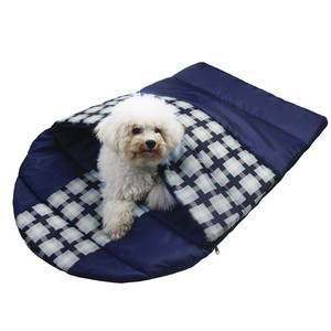 Sac de couchage pour chien à carreaux bleus, lit rectangulaire en fibre de polyester pour animaux de compagnie, pour voyage en plein air, chenil portable étanche pour chien - Product Image 5