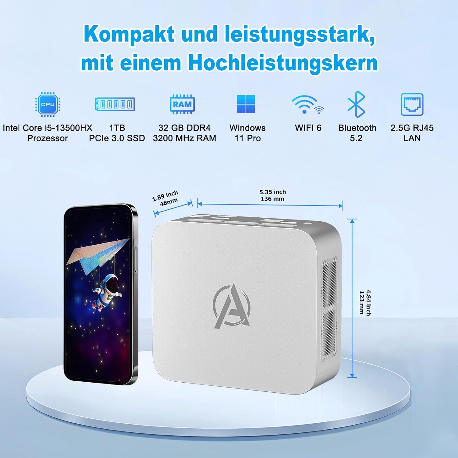 AWOW Mini PC W-11 Pro - Intel Core I5-13500hx 14C 2.5-4.7ghz