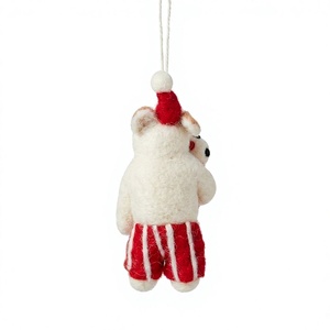 Traditional Eco-Friendly Handmade Needle <b>Felted</b> 100% Wool <b>Christmas</b> Bear Holding Snowman Santa Hat Hanging <b>Ornament</b> Small - Product Image 4