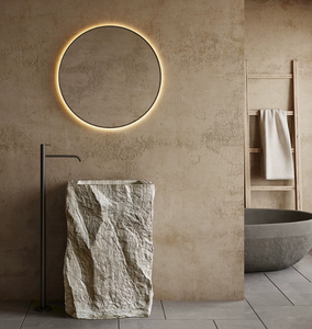Mediterranean-style Wabi-sabi <strong>Cave</strong>-stone Pedestal Sink Freestanding Washbasin 18L <strong>Basin</strong> for Guesthouses Hotels Courtyard - Product Image 1