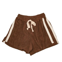 Shorts de plage en coton éponge personnalisés pour femmes avec taille élastique et poches, sangles latérales