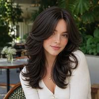 Peluca de Mujer Marrón Oscuro con Corte de Lobo, en Capas, Ajustable, con Flequillo Lateral, Resistente al Calor, Cabello Sintético, para Uso Diario, Moda y Fiestas, Suministro de Fábrica