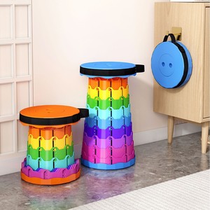 Tabouret pliant rond télescopique arc-en-ciel d'extérieur, portable et réglable, pour file d'attente, voyage, pêche, changement de chaussures XA-232 - Product Image 4