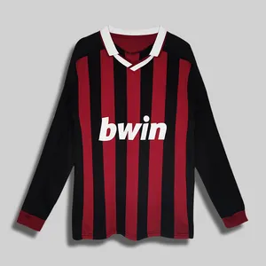 AC Milan 09/10 jersey sepak bola lengan panjang Vintage uniseks berkualitas jersey dewasa dengan cetakan Digital