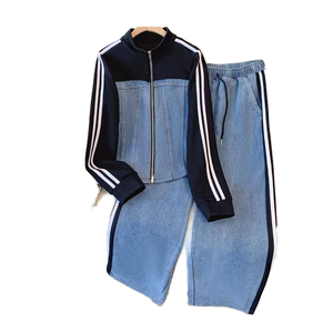 Pantaloni in Denim sottile Patchwork intrecciati <span class=keywords><strong>all</strong></span>'<span class=keywords><strong>ingrosso</strong></span> elegante Set di <span class=keywords><strong>abbigliamento</strong></span> autunnale da <span class=keywords><strong>donna</strong></span> - Product Image 1