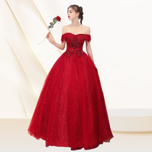 Nuevo Diseño Elegante Vestido de Novia Rojo Vino, Vestido de Novia de Un Solo Hombro, Vestido de Novia Bordado, Vestido de Noche Estilo Princesa - Product Image 3
