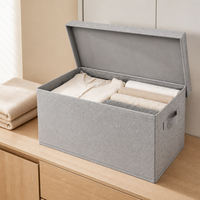 Boîte de rangement rectangulaire en tissu de lin avec couvercle, cadre renforcé en PP, doublure Oxford 210D, poignées, organiseur de placard