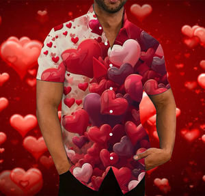 Camiseta de Manga Corta con Botones y Estampado de Transferencia Térmica con Diseño de Corazón 3D Te Amo de MARKAKRALI para Hombre, Secado Rápido, Romántica para el Día de San Valentín - Product Image 4