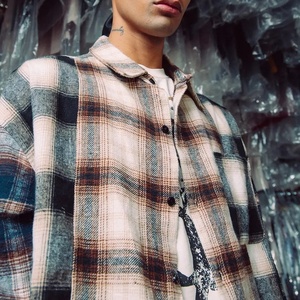 Chemise en flanelle à carreaux patchwork pour homme, nouvelle collection 2026, coupe courte, oversize, manches longues, décontractée, service OEM ODM personnalisé - Product Image 2