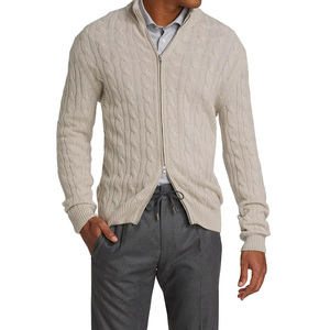Pull en cachemire à col zippé en tricot torsadé pour <span class=keywords><strong>homme</strong></span>, sur mesure OEM ODM, tricot pour <span class=keywords><strong>homme</strong></span>, cardigan en cachemire - Product Image 1