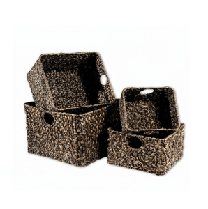 Cheap Price Water Hyacinth Portable <b>Foldable</b> Grass Woven Storage <b>Basket</b> with Sturdy Built-in Handle Handwoven <b>Basket</b> - Product Image 6
