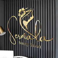 Enseigne Commerciale en Acrylique Doré Personnalisée, Logo d'Entreprise Miroir, Décoration Murale, Enseigne de Salon de Beauté, Enseigne en Acrylique Personnalisée, Double Modèle Inclus