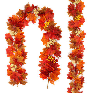 Guirlande de feuilles de soie artificielles de couleur automnale en forme de vigne d'érable pour décorations d'Halloween et de Noël, ornement pour cheminée et fenêtre - Product Image 5