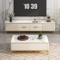 Ensemble de meuble TV et table basse en bois blanc crème de luxe moderne avec pieds en métal pour hôtel, maison, salon, meubles de salon, table à thé