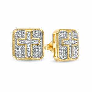 Boucles d'oreilles croix en or jaune 10K pour homme 1/2 carats avec diamants ronds - Product Image 2