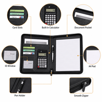Portafolio de Cuero A4 con Cierre y Asa, Calculadora, Bolsa para Documentos de PU Encerado Premium, Organizador de Negocios, Logotipo Personalizado, Venta al Por Mayor