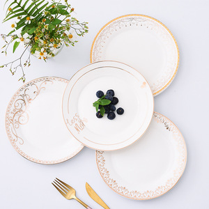 Nuevo Producto, Juego <span class=keywords><strong>de</strong></span> Platos <span class=keywords><strong>de</strong></span> Cerámica, Precio Económico, <span class=keywords><strong>Vajilla</strong></span> <span class=keywords><strong>de</strong></span> Lujo, Plato Blanco <span class=keywords><strong>con</strong></span> Ribete Dorado - Product Image 1