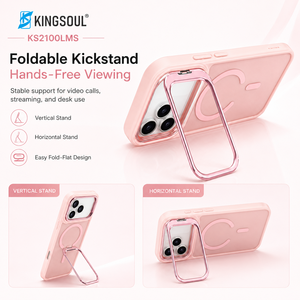 เคสโทรศัพท์แบบพับได้พร้อมขาตั้งโลหะ แม่เหล็กแรงสูง 2.0 มม. วัสดุ PC+TPU ผิวด้าน ปุ่มโลหะ และวงแหวนป้องกันกล้อง สำหรับ iPhone 17/16/15 และ Samsung - Product Image 2