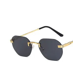 Moda kare degrade güneş cam çerçevesiz özel marka güneş gözlüğü erkekler için toplu satın güneş gözlüğü