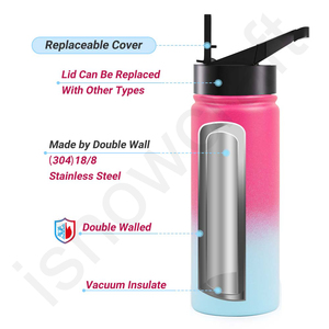 Stainless Steel <b>Flask</b> Wide Mouth <b>Straw</b> Lid Reusable Water Bottle Vacuum Insulated Dishwasher Safe BPA-Free 32 oz Black - Product Image 5