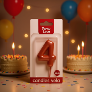 Bougie d'anniversaire Party Love numéro 4, 6 cm, terre cuite, sans gouttes, pour célébration de fête - Product Image 2