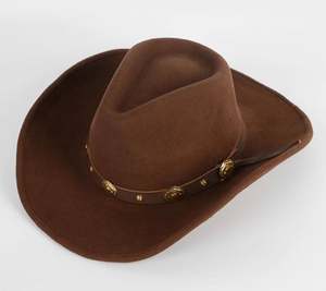 Chapeau de cowboy en métal décoratif A111401, 100% feutre de laine, à large bord rigide, style Fedora, unisexe, décontracté, toutes saisons - Product Image 5