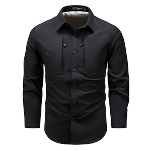 Chemise tactique à séchage rapide, manches longues, <span class=keywords><strong>tissu</strong></span> nylon extensible avec poches zippées, dos en maille respirante pour la randonnée et le camping en plein air - Product Image 1