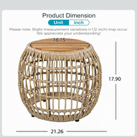 Table d'appoint extérieure en rotin tressé, table ronde de patio avec plateau en bois d'acacia pour jardin, cour, balcon