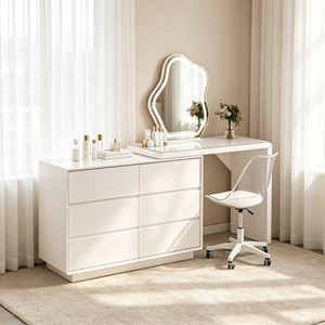 Ensemble de coiffeuse moderne avec miroir éclairé, armoire blanche et chaise, table de maquillage pour chambre à coucher - Product Image 4