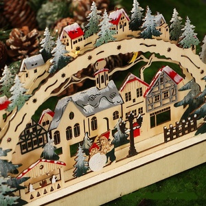 DAMAI Wooden Christmas Village 38cm <b>LED</b> <b>Lighted</b> Mantel Decor Holiday Home Decoration - Product Image 3