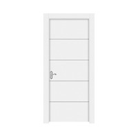 Porte intérieure minimaliste en bois massif blanc, résistante au feu 3 heures, étanche, panneaux horizontaux, poignée chromée, insonorisation 60 dB, moderne