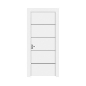 Porte intérieure minimaliste en MDF blanc avec panneaux horizontaux et poignée chromée - Product Image 1