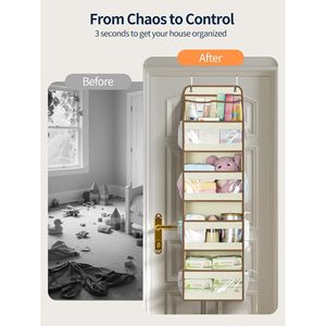 Organisateur suspendu beige à 6 niveaux pour accrocher derrière la porte, avec fenêtres transparentes, pour produits pour bébés, organisateurs de placard à suspendre derrière la porte - Product Image 2